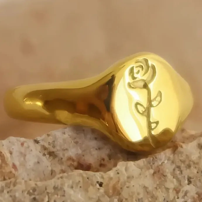 Gold Color Rose Flower Ring for Women Brass Geometric Fashion Jewelry