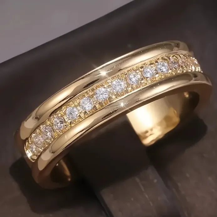 Women’s Geometric Brass Ring with Cubic Zirconia Pave Setting Jewelry