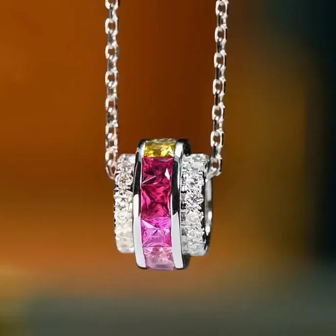 Geometric Cubic Zirconia Pendant Necklace Bridal Gift Rainbow Princess