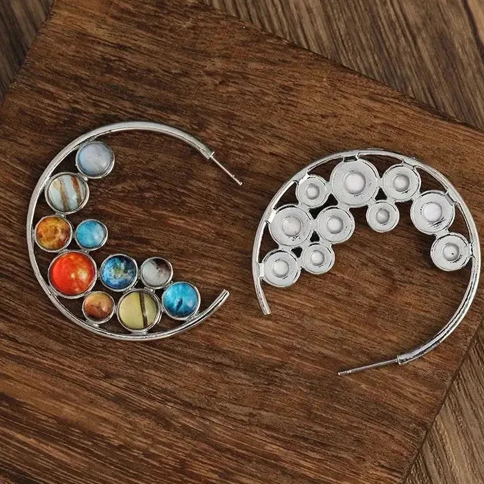 Vintage Bohemian Silver Plated Hoop Earrings with Synthetic Gems Drop Design