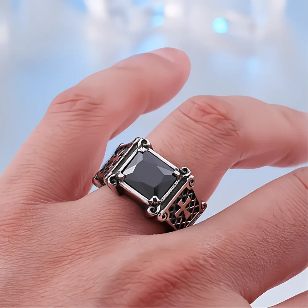 Vintage Stainless Steel Cross Rings Unisex Men Women Classic Red Black Stone Jewelry