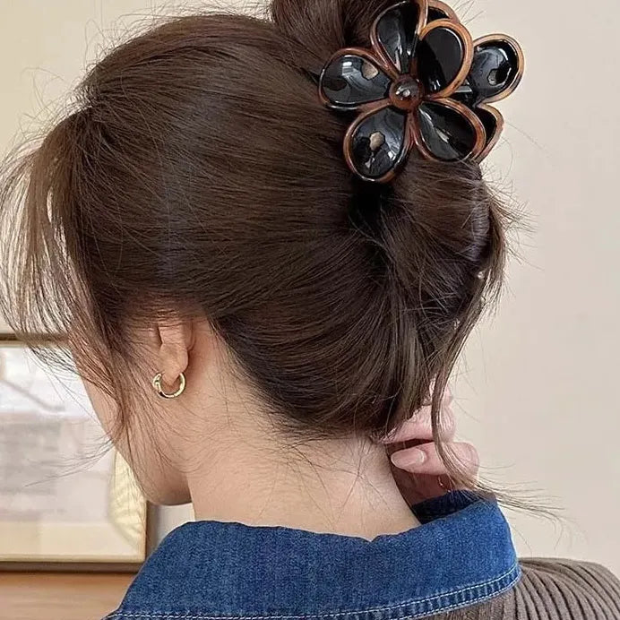 Glossy Acrylic Five Petal Flower Hair Claw Clip Floral Ponytail Accessory