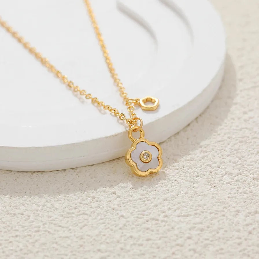 Flower Pendant Necklace for Women Girls Stainless Steel Opal Cubic Zirconia Choker