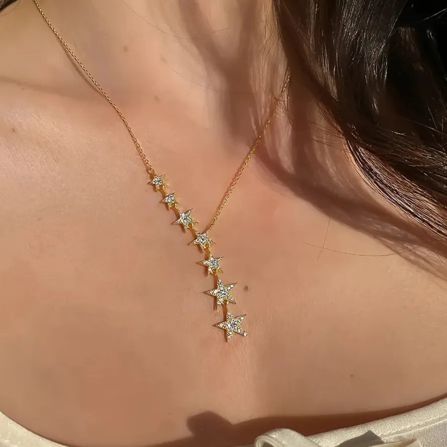 Women’s Geometric Star Pendant Necklace with Shiny CZ Inlay Gift