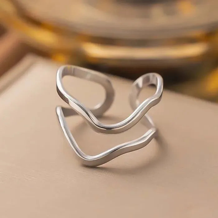 Stainless Steel Gold Irregular Geometric Wide Ring for Women Gift Jewelry Trendy
