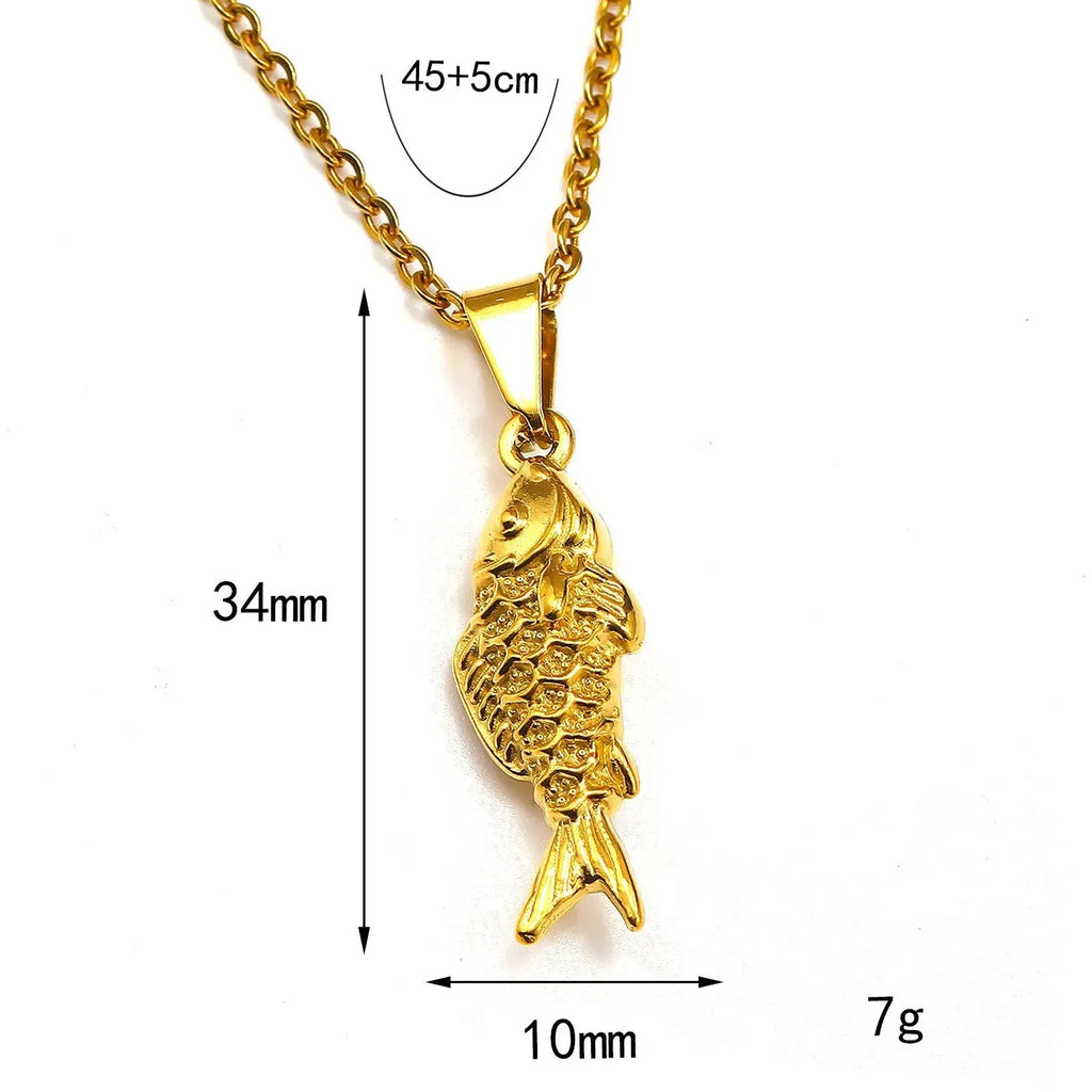 18K Gold Plated Stainless Steel Lava Texture Small Fish Choker Necklace Women Jewelry