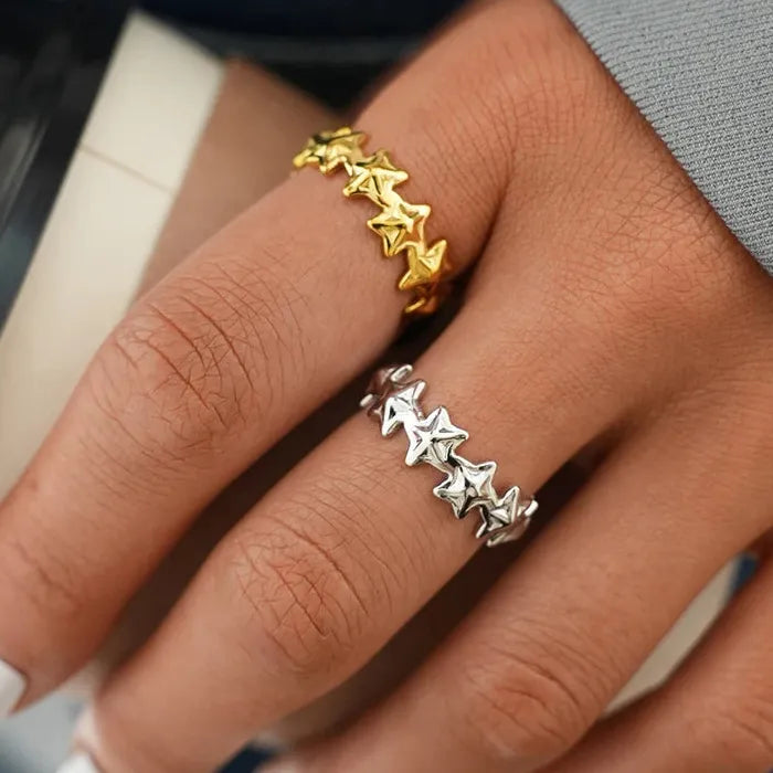 Adjustable Stainless Steel Star Ring for Women Vintage Casual Jewelry Gift