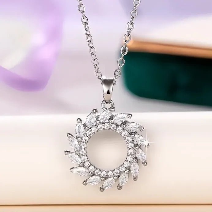 Elegant Circle Pendant Necklace with Marquise Cubic Zirconia for Women