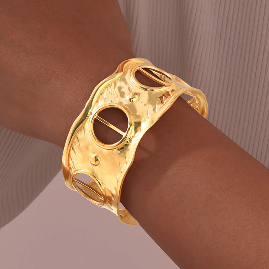 Exaggerated Stainless Steel Skeleton Open Bangle Bracelet with Silk Scarf