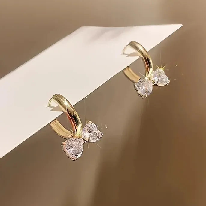 Cubic Zirconia Geometric Bowknot Hoop Earrings Copper Alloy Jewelry for Women