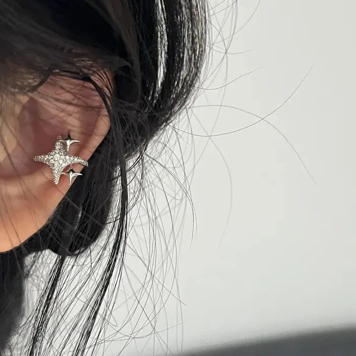 Copper Rhinestone Star Clip-On Earrings No Piercing Ear Cuff Women Girls
