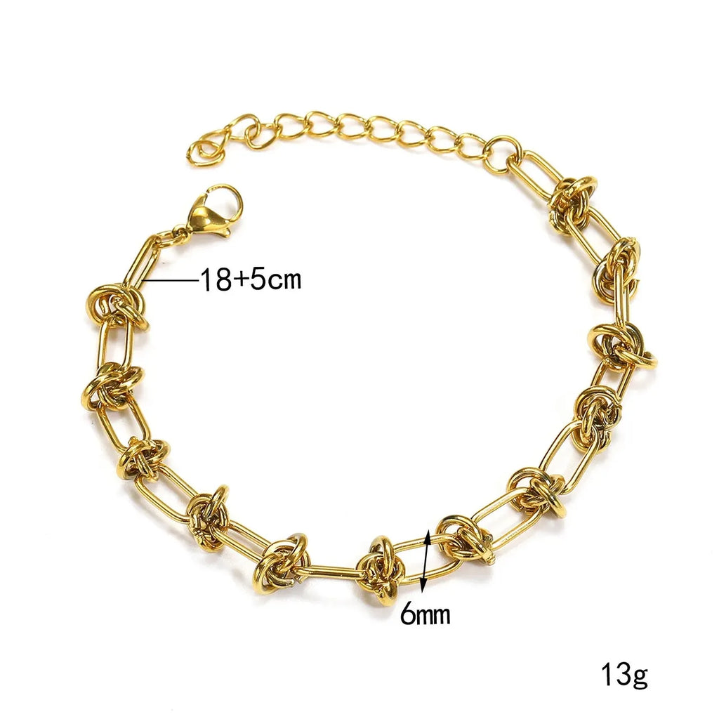 18K Gold Plated Geometric Knot Chain Bracelet Waterproof Unisex Gift Jewelry