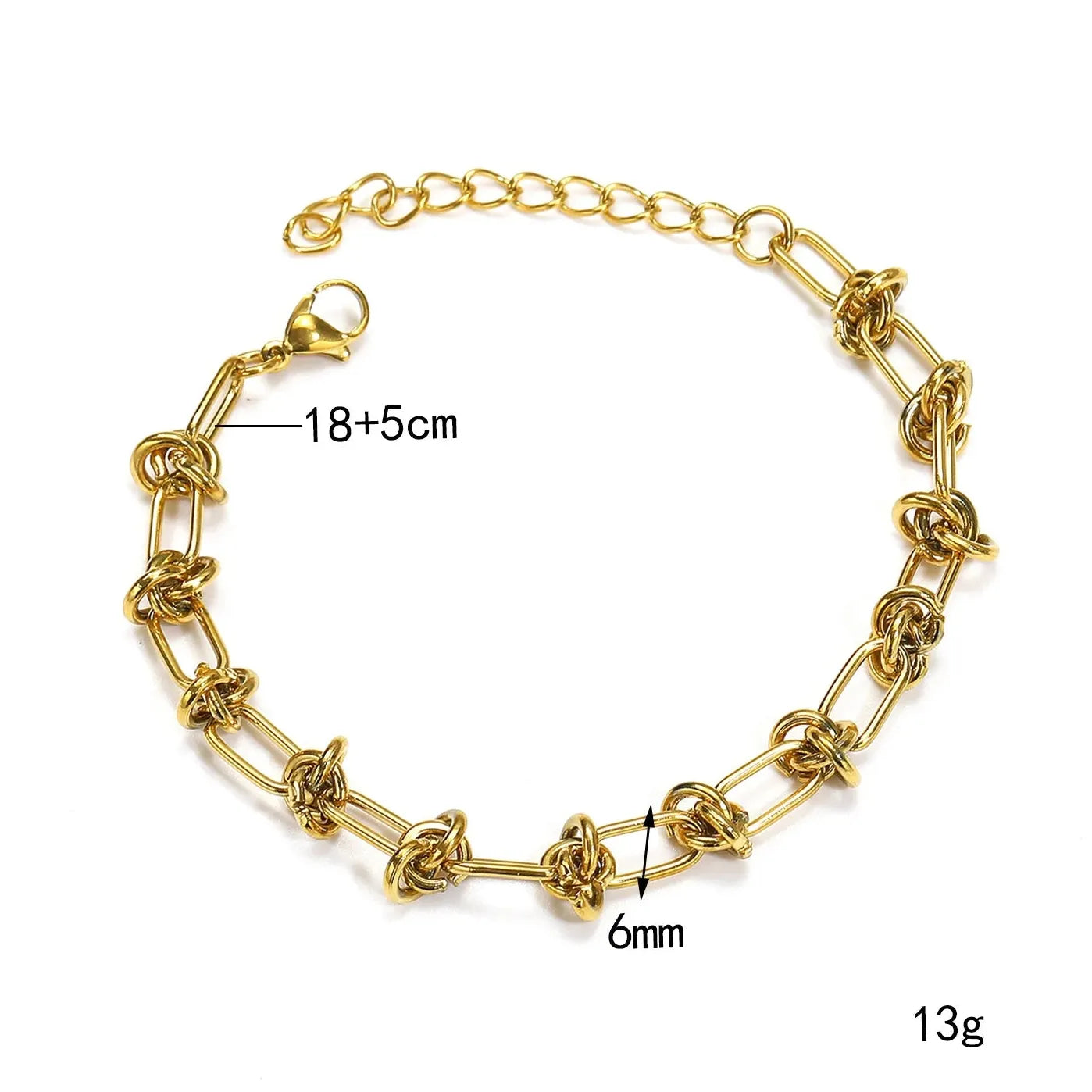 18K Gold Plated Geometric Knot Chain Bracelet Waterproof Unisex Gift Jewelry