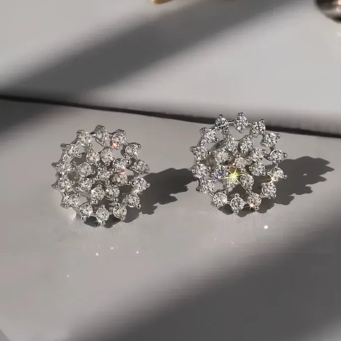 Geometric Cubic Zirconia Stud Earrings for Women in Copper Alloy