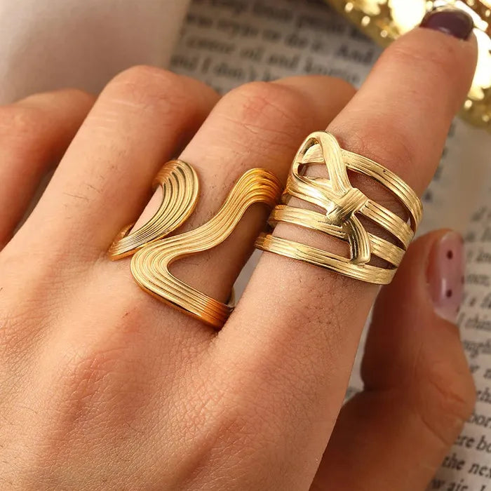 Adjustable Stainless Steel Geometric Knot Open Ring Set for Women Vintage Jewelry Gift
