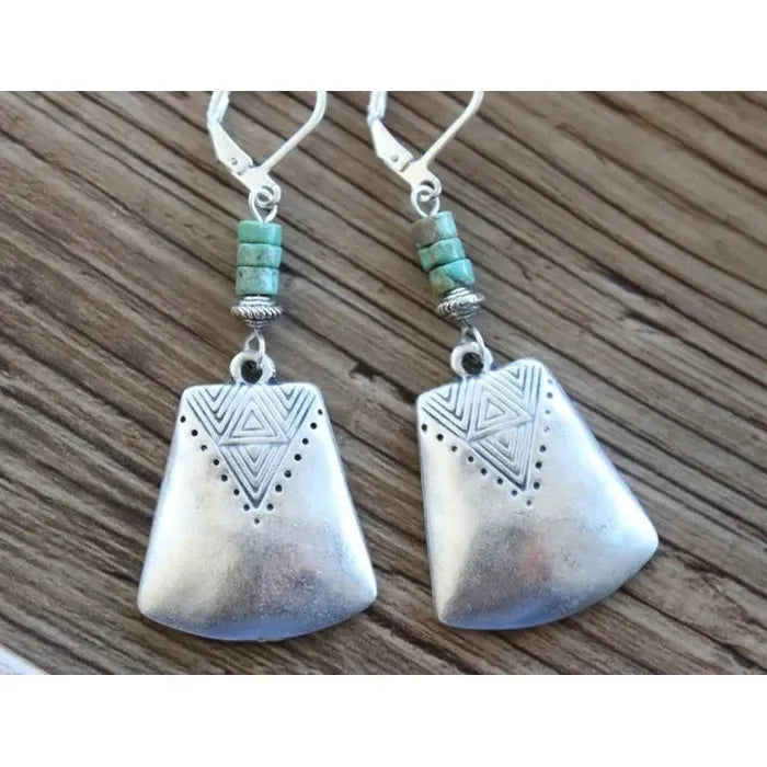 Vintage Bohemian Geometric Drop Earrings Women’s Blue Gemstone Zinc Alloy Jewelry