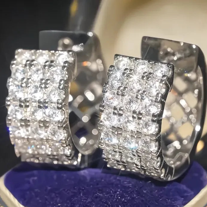 Women's Geometric Hoop Earrings with Sparkling Cubic Zirconia Stones