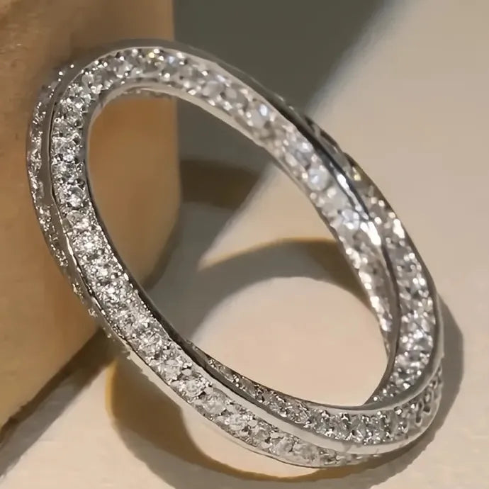 Elegant Twist Design Cubic Zirconia Brass Ring Wedding Party Jewelry for Women