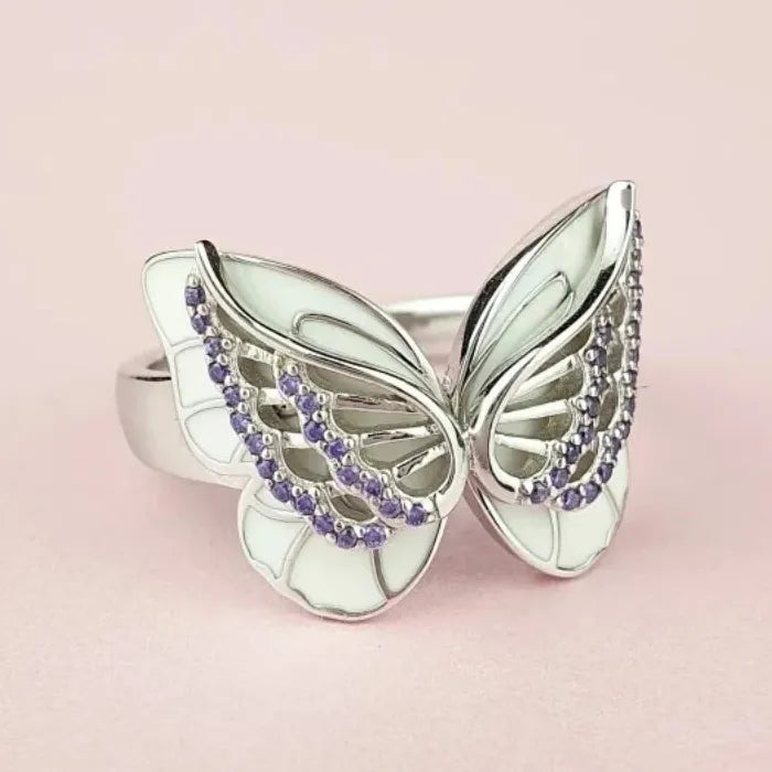 Purple CZ Bow Ring for Women Zinc Alloy Resin Fashion Jewelry Wedding Gift
