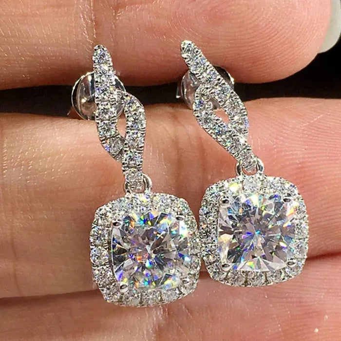 Elegant Square Pendant Earrings Zinc Alloy Studs Wedding Engagement Jewelry Gift