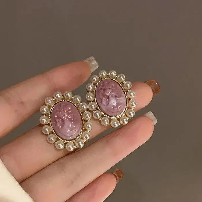 French Vintage Pearl Resin Earrings for Women Elegant Wedding Jewelry