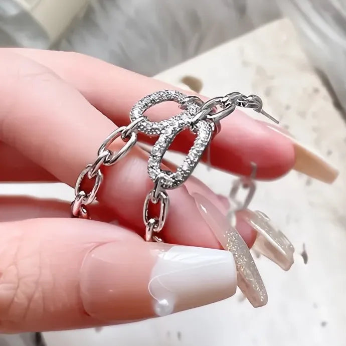 Geometric Cubic Zirconia Chain Earrings Silver Color Copper Alloy for Women