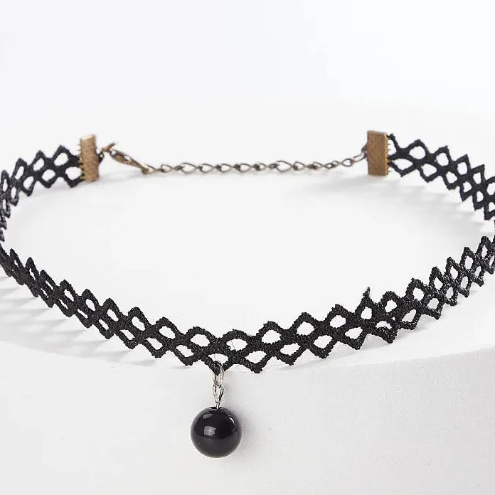 Black Lace Geometric Pendant Choker Necklace for Women Stylish Jewelry Gift