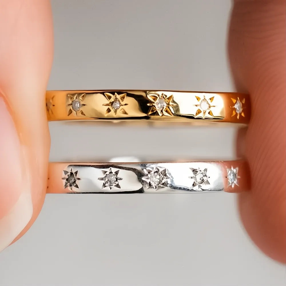 Minimalist Wedding Thin Rings for Women Cubic Zirconia Brass Gold & Silver Engagement Bands