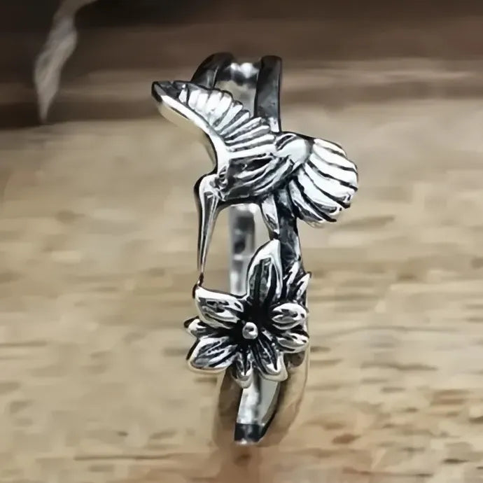 Creative Bird & Flower Geometric Brass Ring for Women Party Jewelry