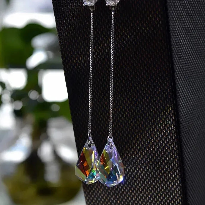 Korean Zircon Crystal Water Drop Tassel Earrings for Women Wedding Party Jewelry