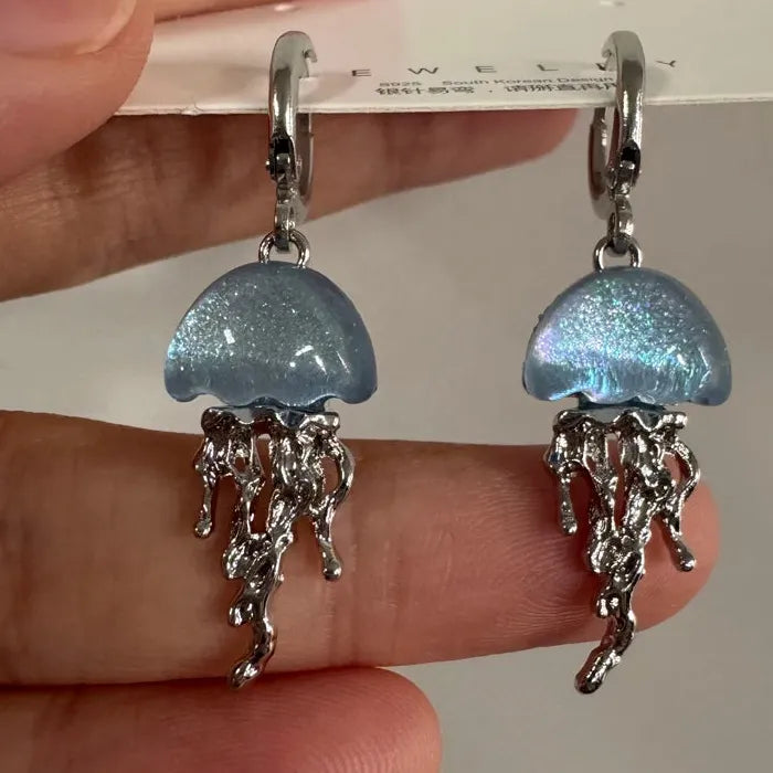 Blue Jellyfish Dangle Earrings Zinc Alloy Ocean Charm Vintage EMO 2000s