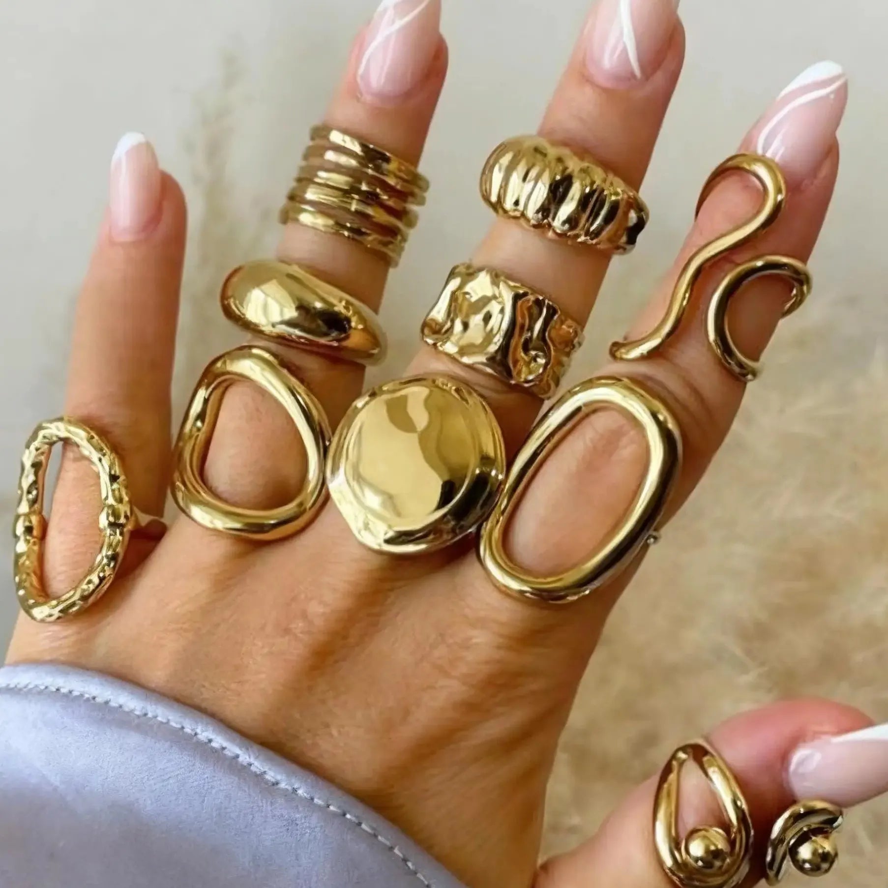 10Pcs Geometric Rings Set for Men Women Punk Hiphop Gold Silver Jewelry