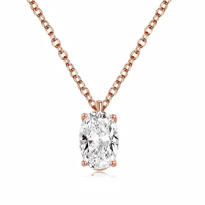 Copper Alloy Oval Pendant Necklace with Cubic Zirconia – Trendy Gift