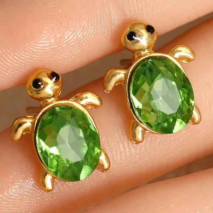 Zircon Turtle Stud Earrings for Women Zinc Alloy Beach Jewelry Accessories