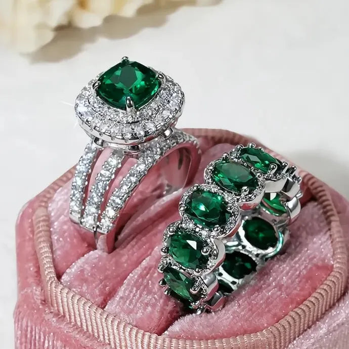 2Pcs Women’s Wedding Rings Set Brass Cubic Zirconia Geometric Bridal Jewelry