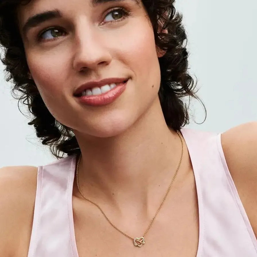 18K Gold Plated Bowknot Pendant Necklace Snake Chain Chunky Hollow Heart Zircon Jewelry