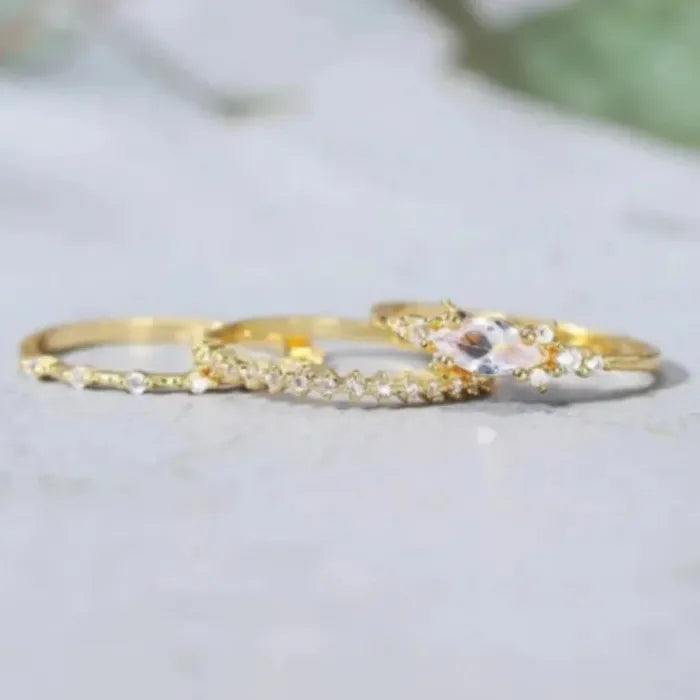 3pcs Women’s Wedding Ring Set Zinc Alloy Cubic Zirconia Bridal Bands Gift