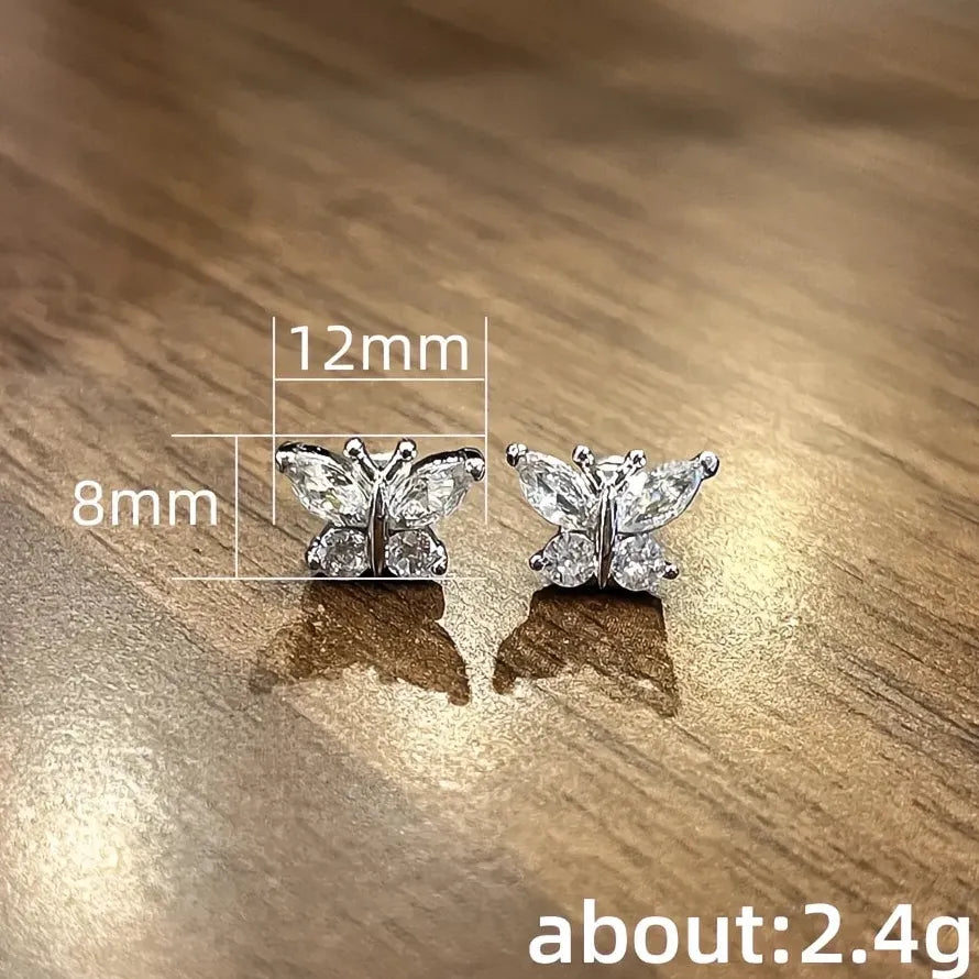 Butterfly Cubic Zirconia Stud Earrings for Women Gold Silver Jewelry Gift