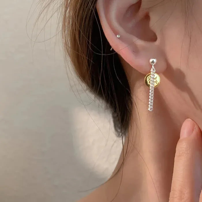 Asymmetrical Silver Balloon Dog Tassel Chain Earrings Zinc Alloy 2000s