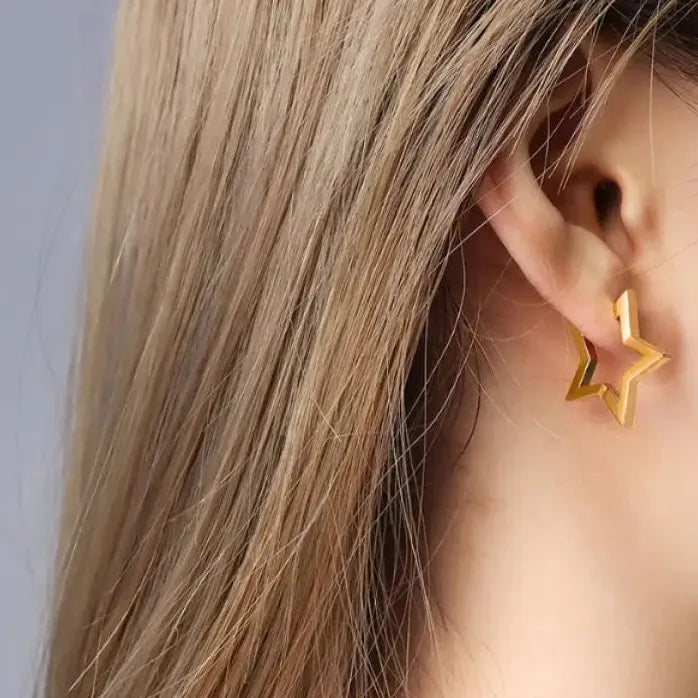 Vintage Gold Star Hollow Hoop Earrings for Women Christmas Jewelry Gift