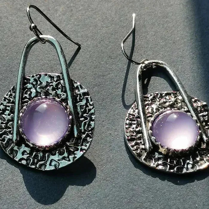 Geometric Purple Pink Natural Stone Drop Earrings for Women Zinc Alloy Jewelry