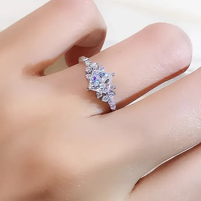 Princess Square CZ Cubic Zirconia Brass Wedding Band Ring for Women Engagement