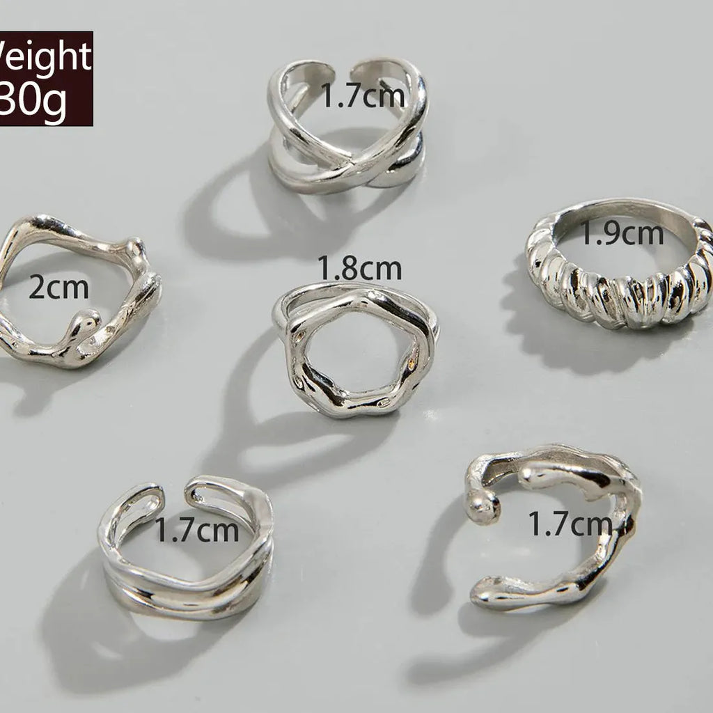 6Pcs Women's Silver Geometric Open Rings Set Metal Hollow Circle Jewelry