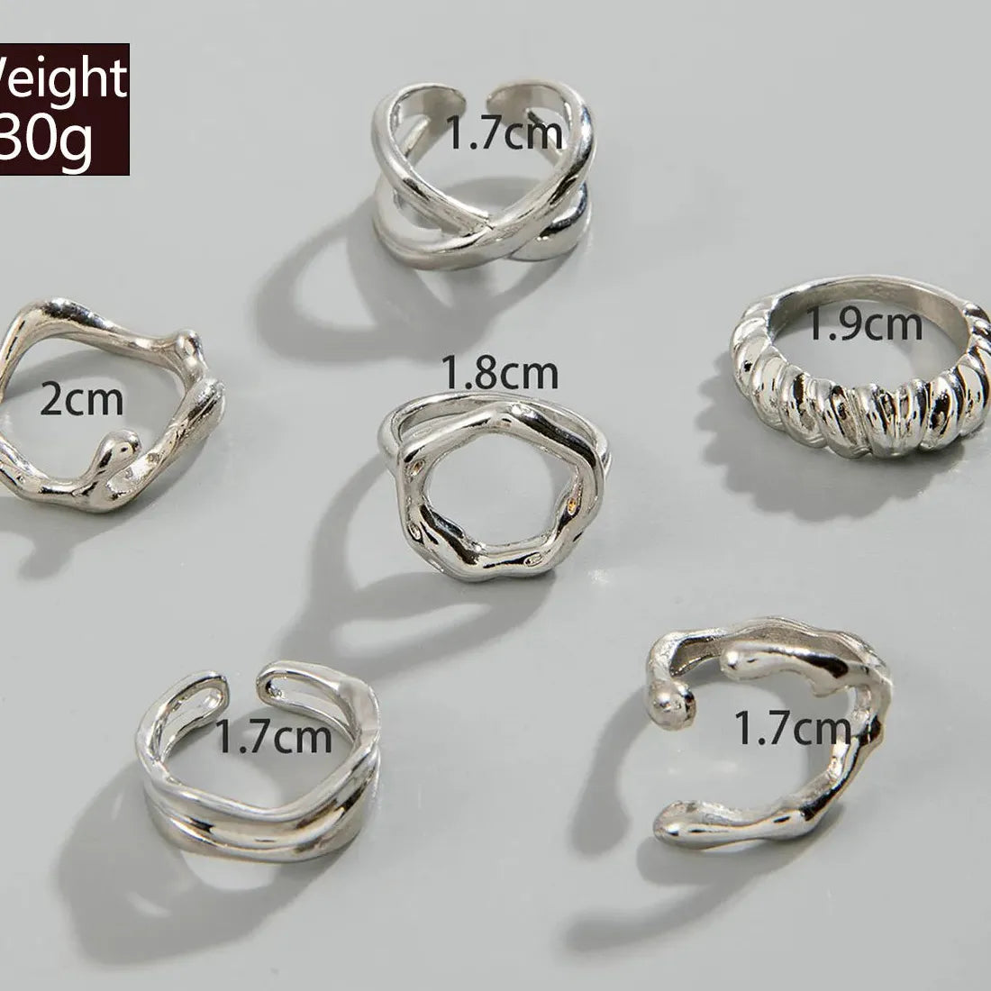6Pcs Women's Silver Geometric Open Rings Set Metal Hollow Circle Jewelry