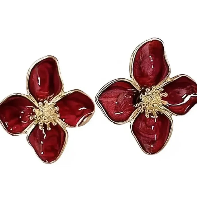 Lightweight Geometric Flower Stud Earrings Brass Epoxy Jewelry for Women