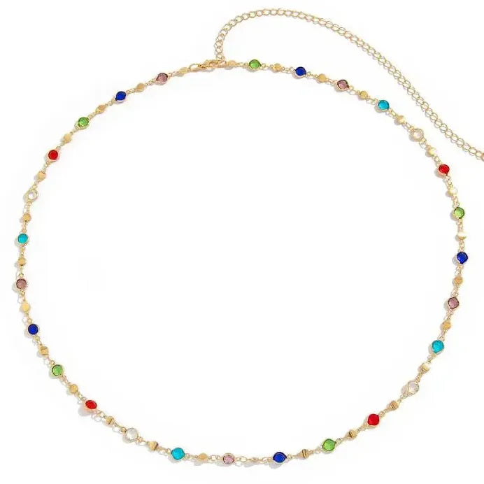 Zinc Alloy Colored Glass Crystal Waist Chain for Women Punk Bikini Jewelry Y2K