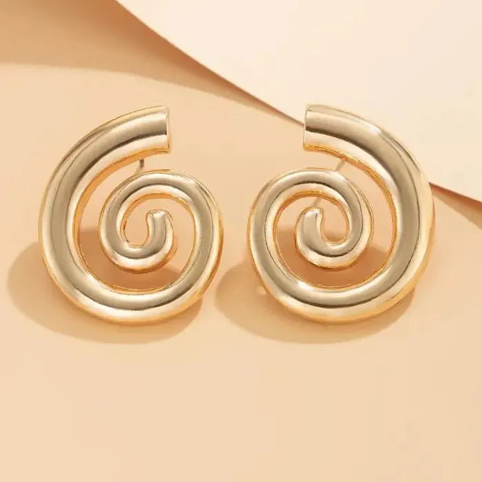 Gold Plated Greek Spiral Geometric Stud Earrings for Women Jewelry Gift