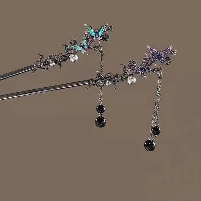 Elegant Double Butterfly Tassel Hairpin for Women Zinc Alloy Hair Clasp