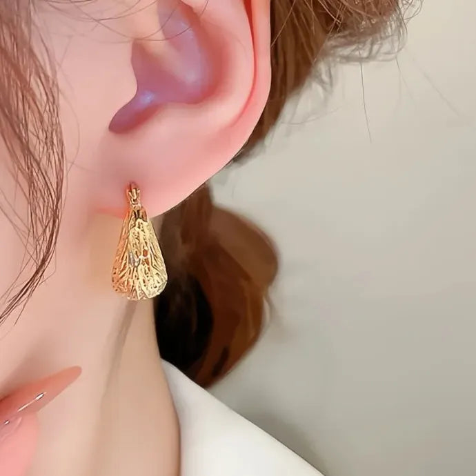 Gold Hollow Geometric Brass Hoop Earrings for Women Daily Wear Jewelry