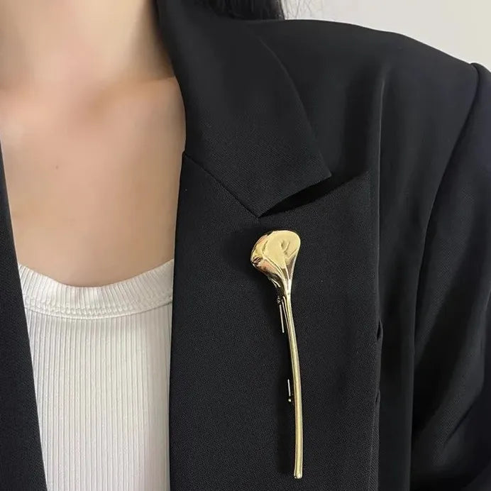Glossy Copper Metal Ginkgo Leaf Brooch for Women Punk Hiphop Fashion Pin